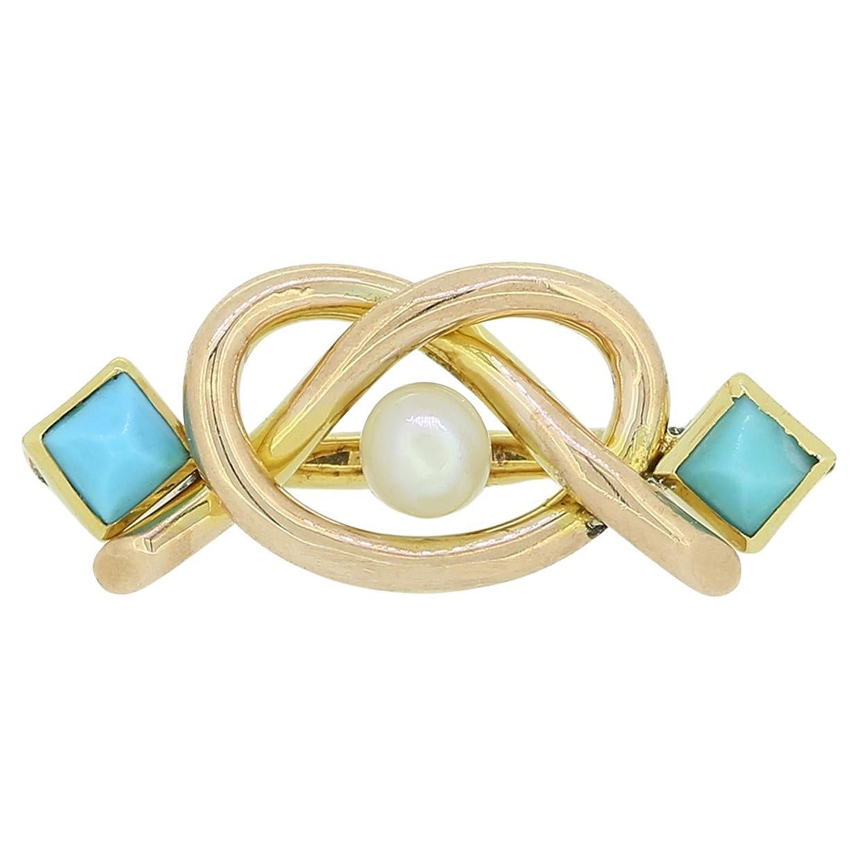 Anillo victoriano infinito de turquesa y perla en venta