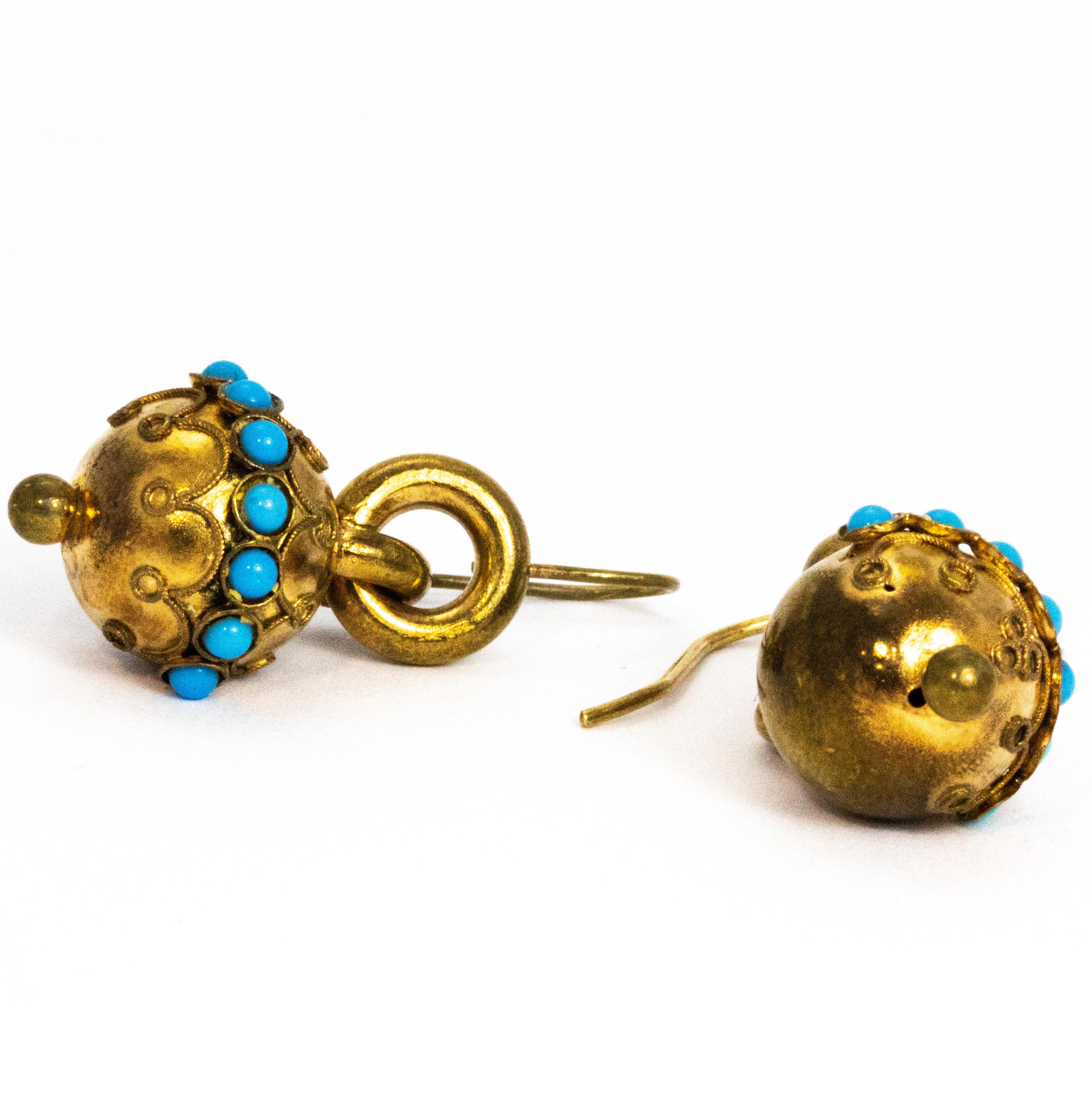 Victorian Turquoise and Pinchbeck Drop Earrings In Good Condition In Chipping Campden, GB