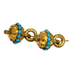 Antique Victorian Turquoise and Pinchbeck Drop Earrings