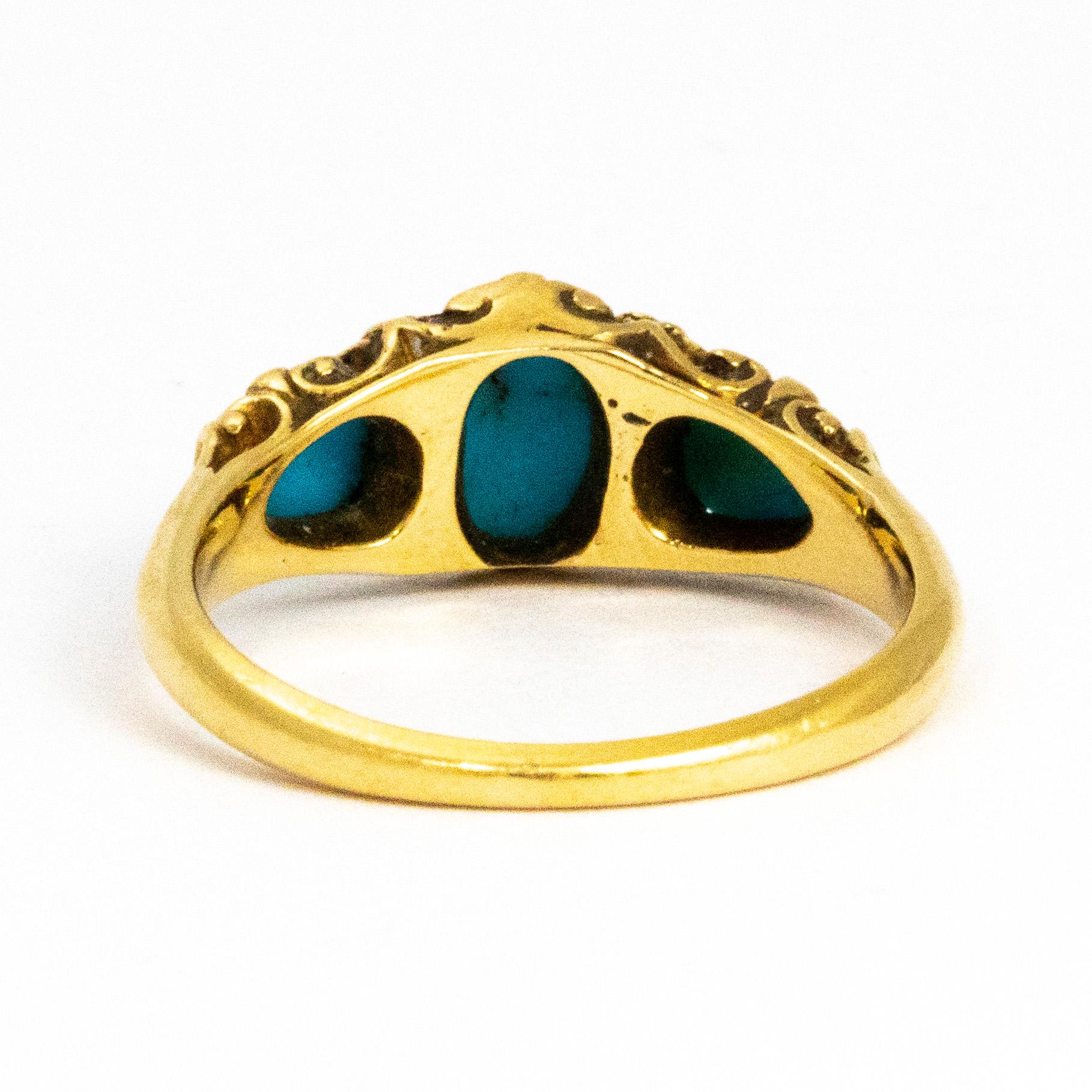 Victorian Turquoise and Rose Cut Diamond 18 Carat Gold Ring In Good Condition In Chipping Campden, GB