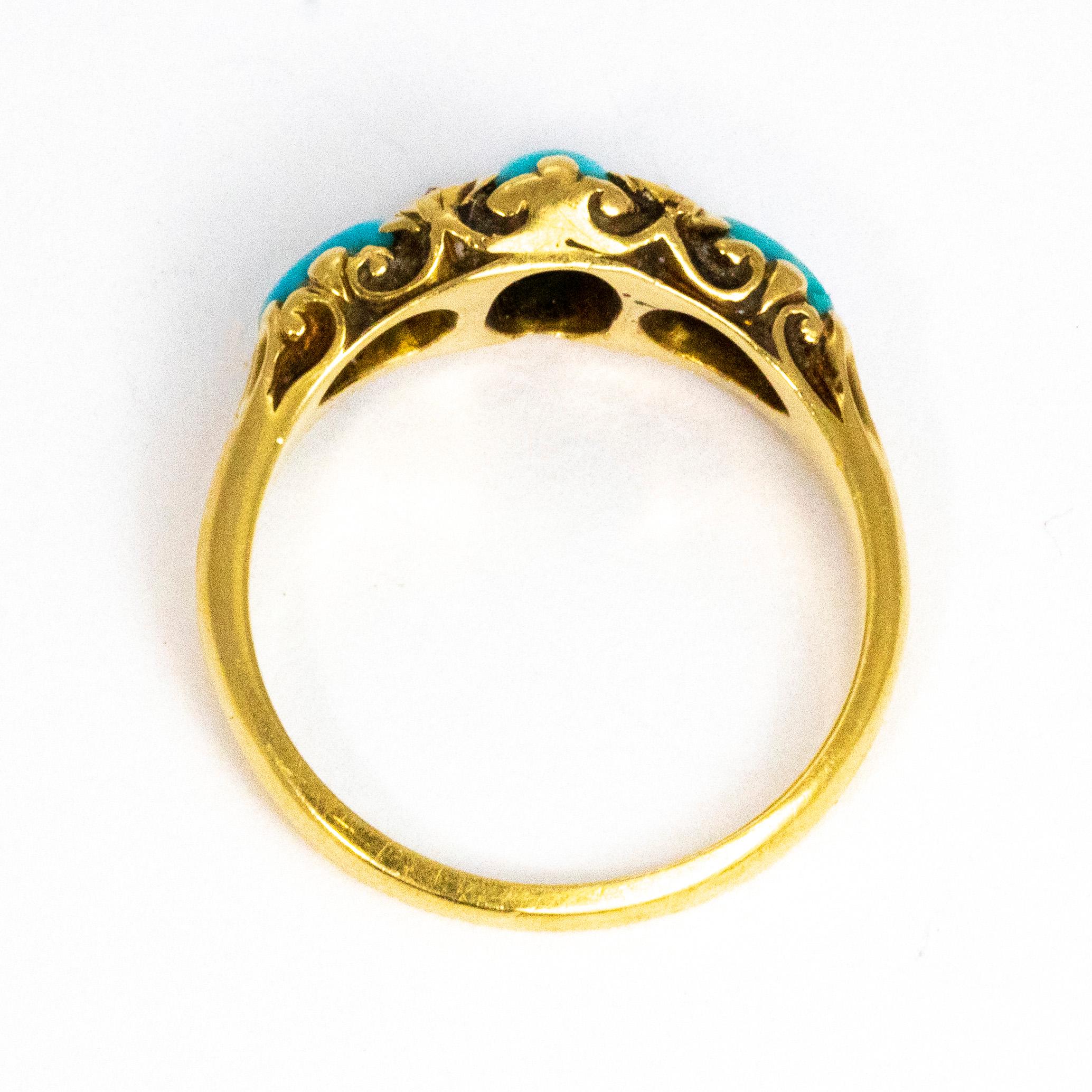 Women's Victorian Turquoise and Rose Cut Diamond 18 Carat Gold Ring