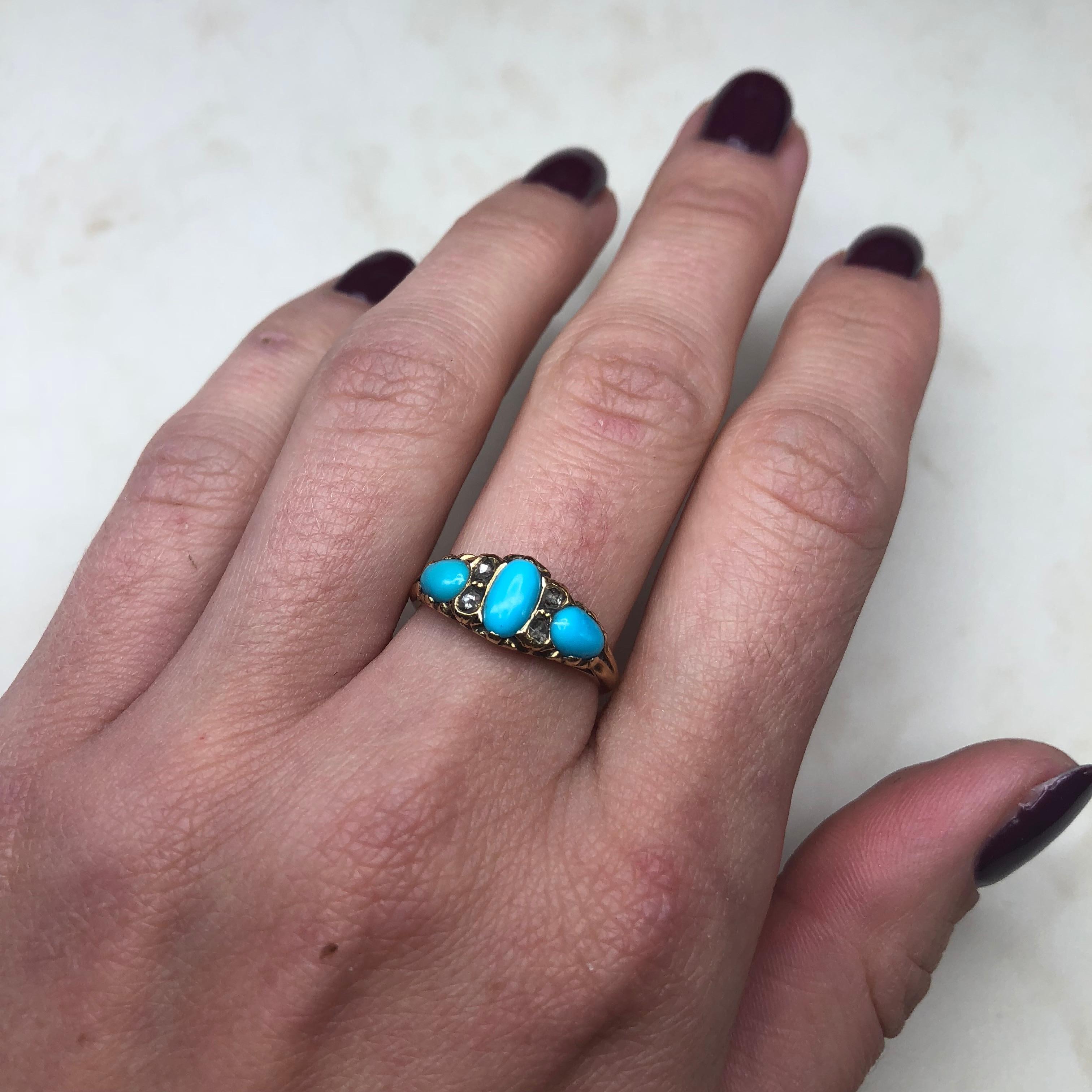 Victorian Turquoise and Rose Cut Diamond 18 Carat Gold Ring 1