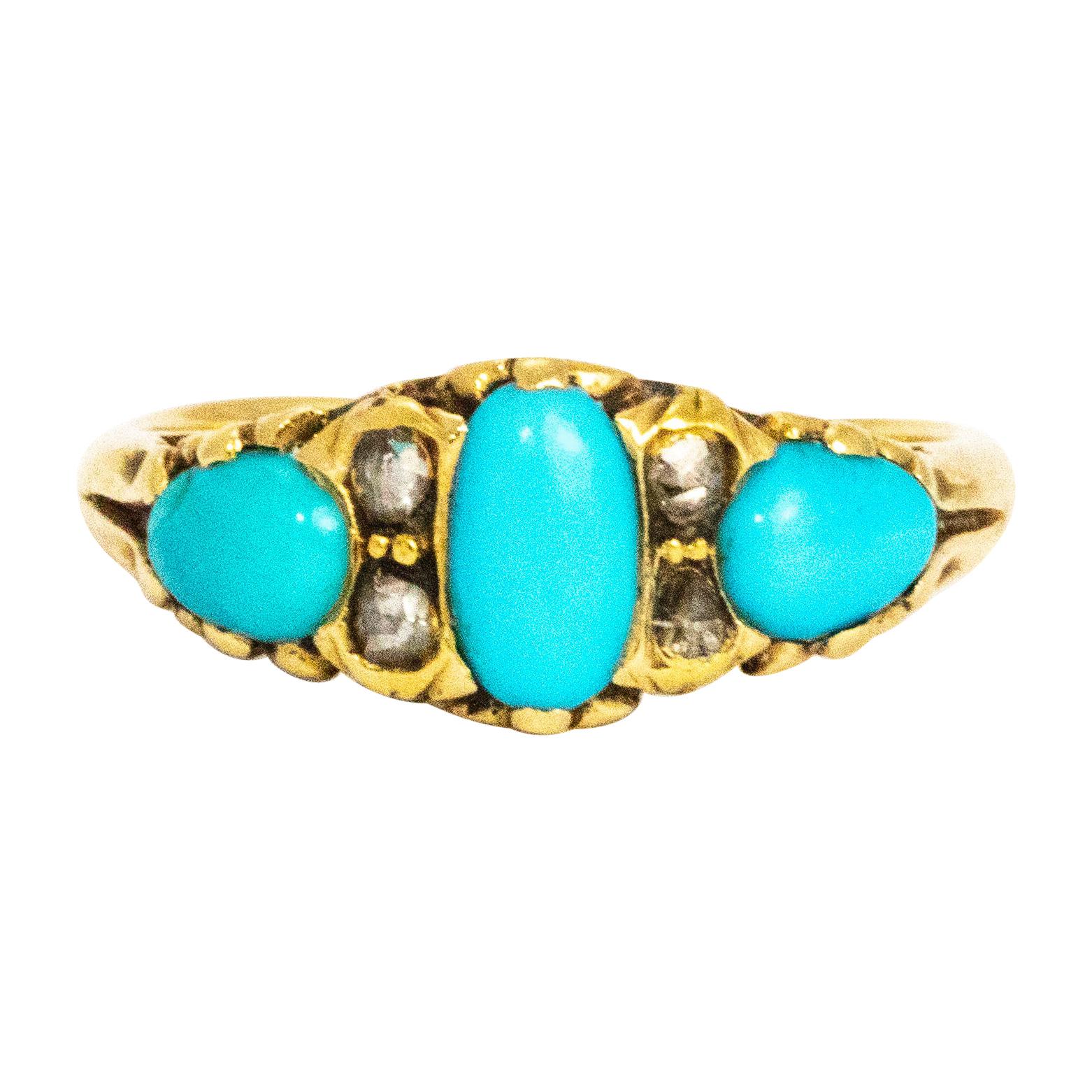 Victorian Turquoise and Rose Cut Diamond 18 Carat Gold Ring