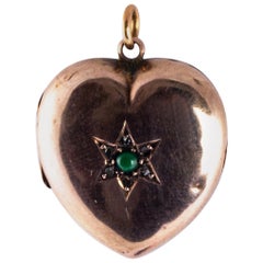 Victorian Turquoise and Rose Cut Diamond 9 Carat Gold Heart Locket