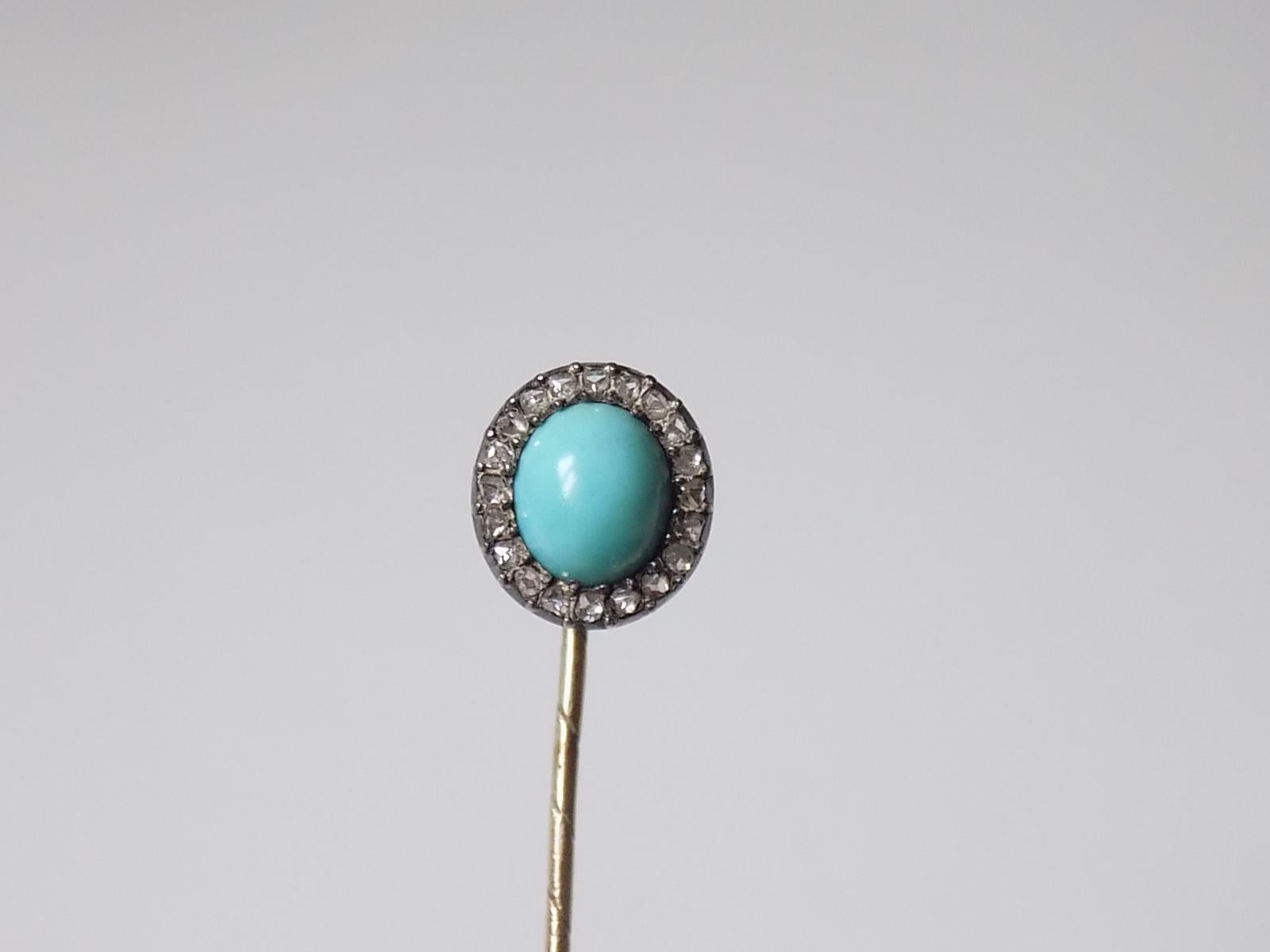 Victorian Turquoise and Rose cut Diamond Stick Pin In Good Condition For Sale In Boston, Lincolnshire