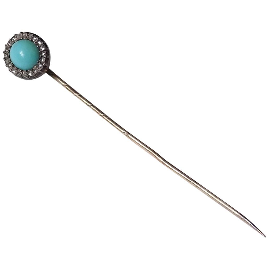 Victorian Turquoise and Rose cut Diamond Stick Pin