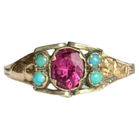 Victorian Turquoise and Ruby 9 Carat Gold Ring