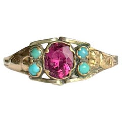 Bague victorienne en or 9 carats avec turquoise et rubis