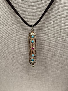 Pendentif filigrane victorien en turquoise et rubis 14 carats