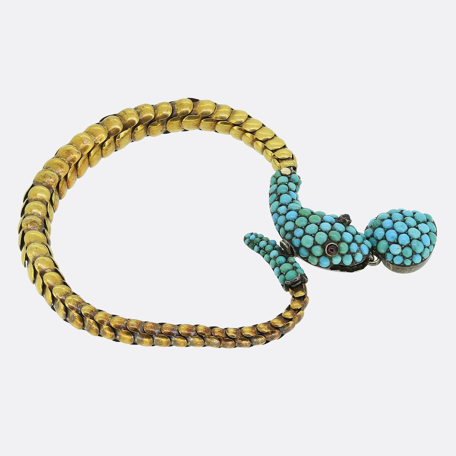 Viktorianisches Türkis- und Rubinschlangen-Armband (Rundschliff) im Angebot