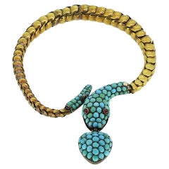 Viktorianisches Türkis- und Rubinschlangen-Armband
