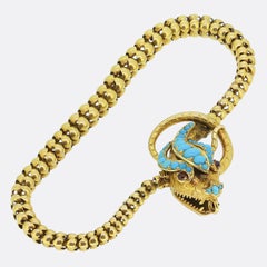 Armband im viktorianischen Stil mit Türkis und Rubin an einer Schlangenkette