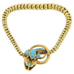 Victorian Turquoise and Ruby Snake Chain Bracelet