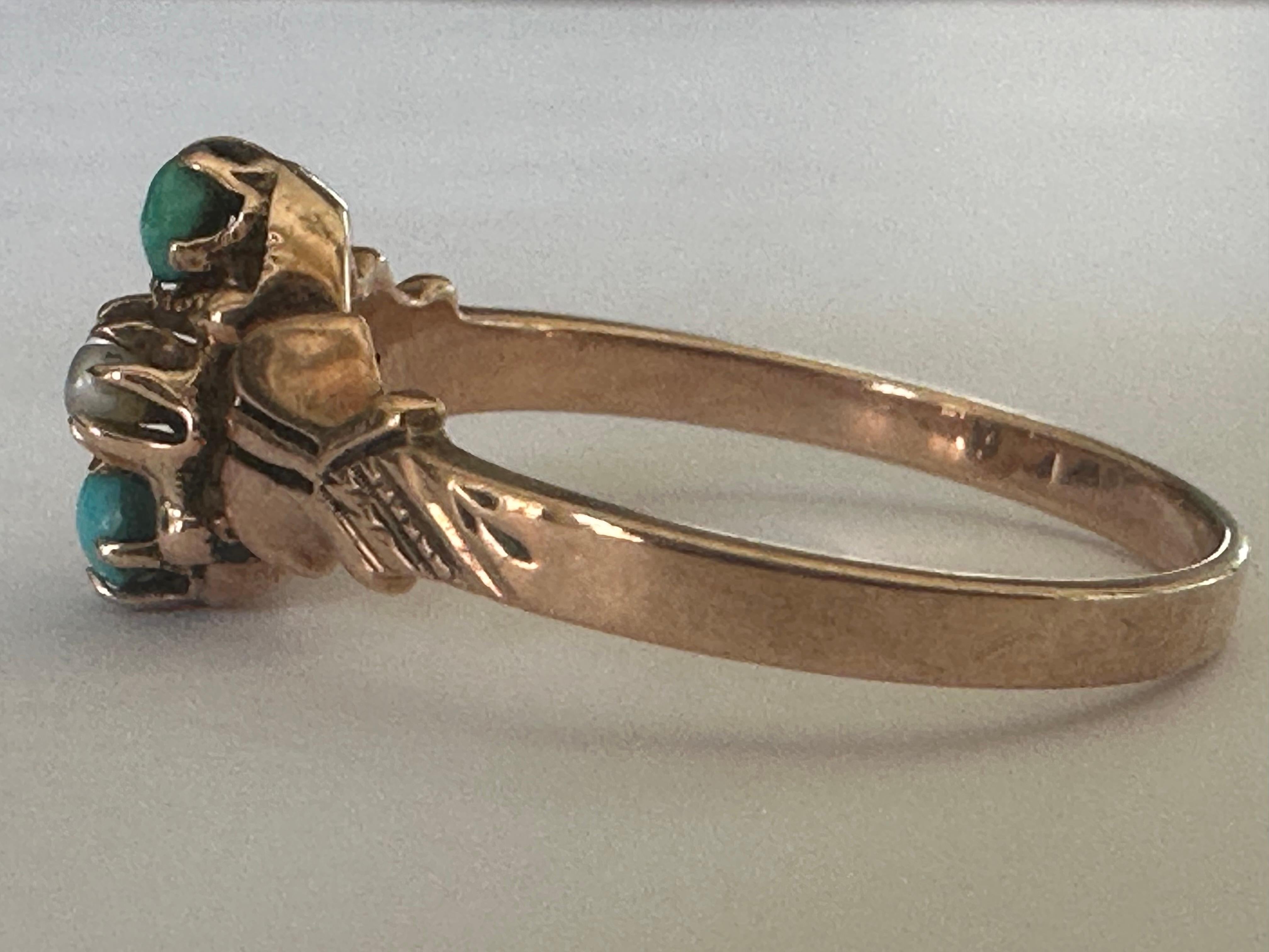 Round Cut Victorian Turquoise and Seed Pearl Ring  For Sale