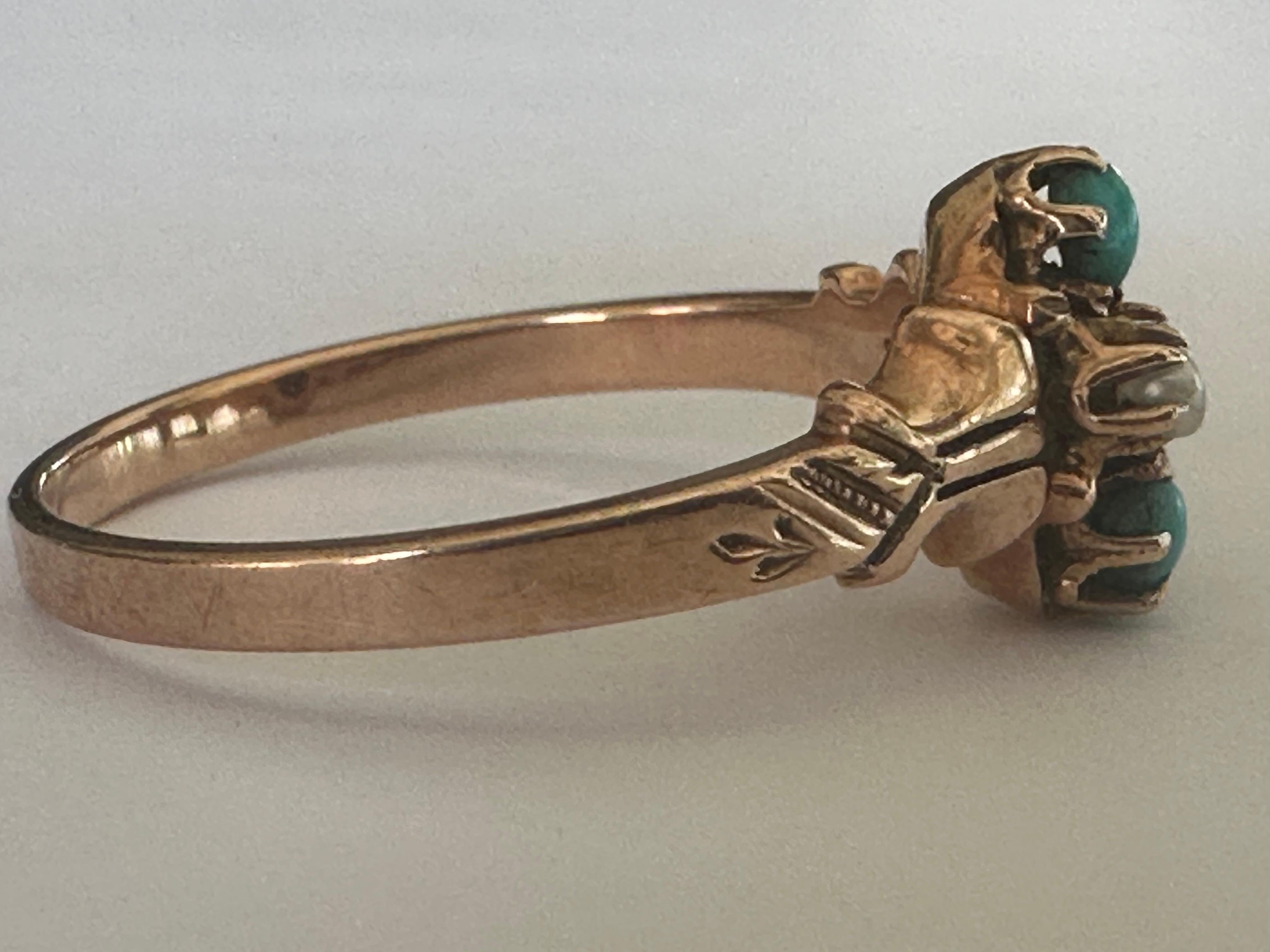 Women's Victorian Turquoise and Seed Pearl Ring For Sale