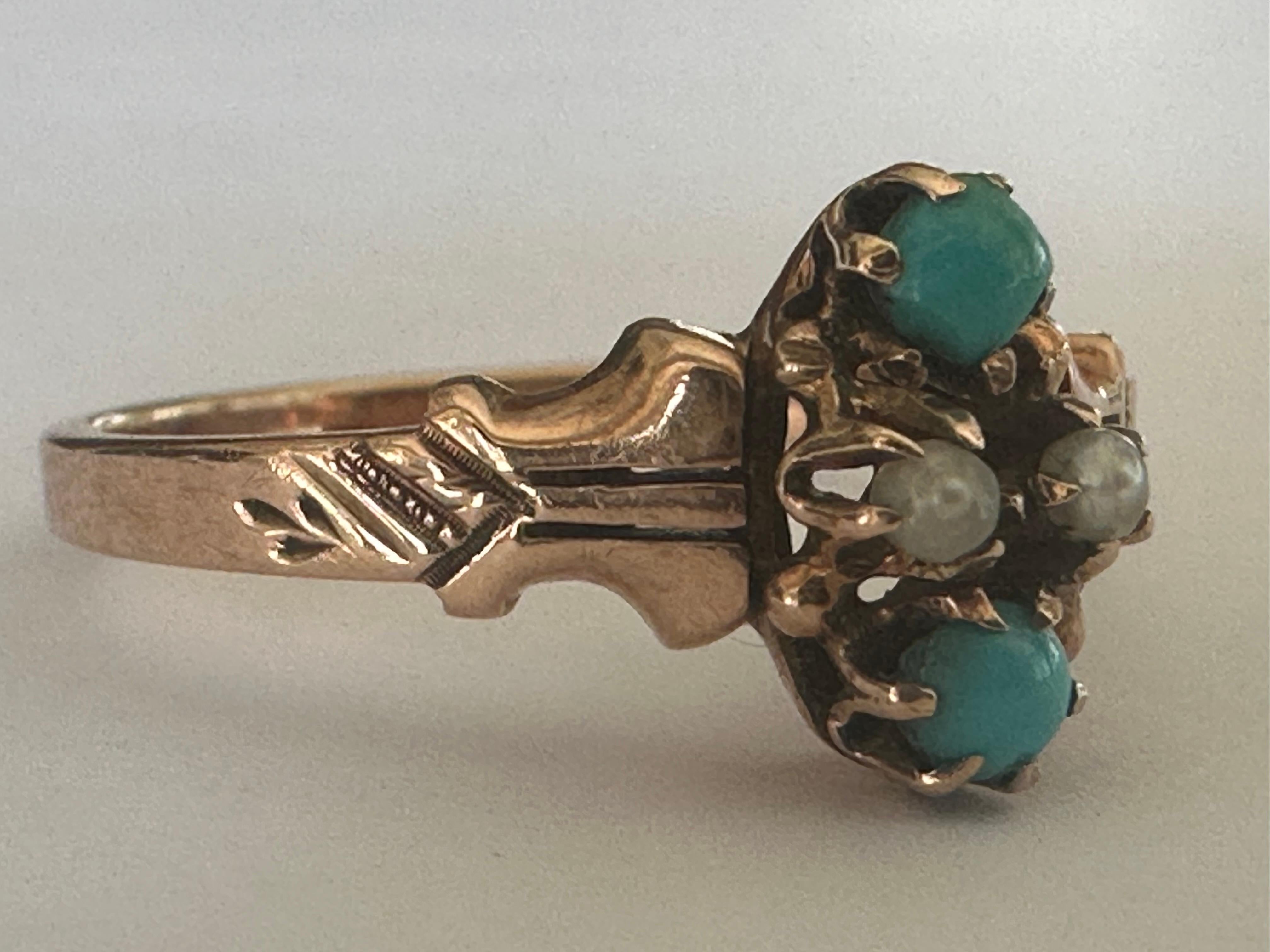 Victorian Turquoise and Seed Pearl Ring For Sale 1