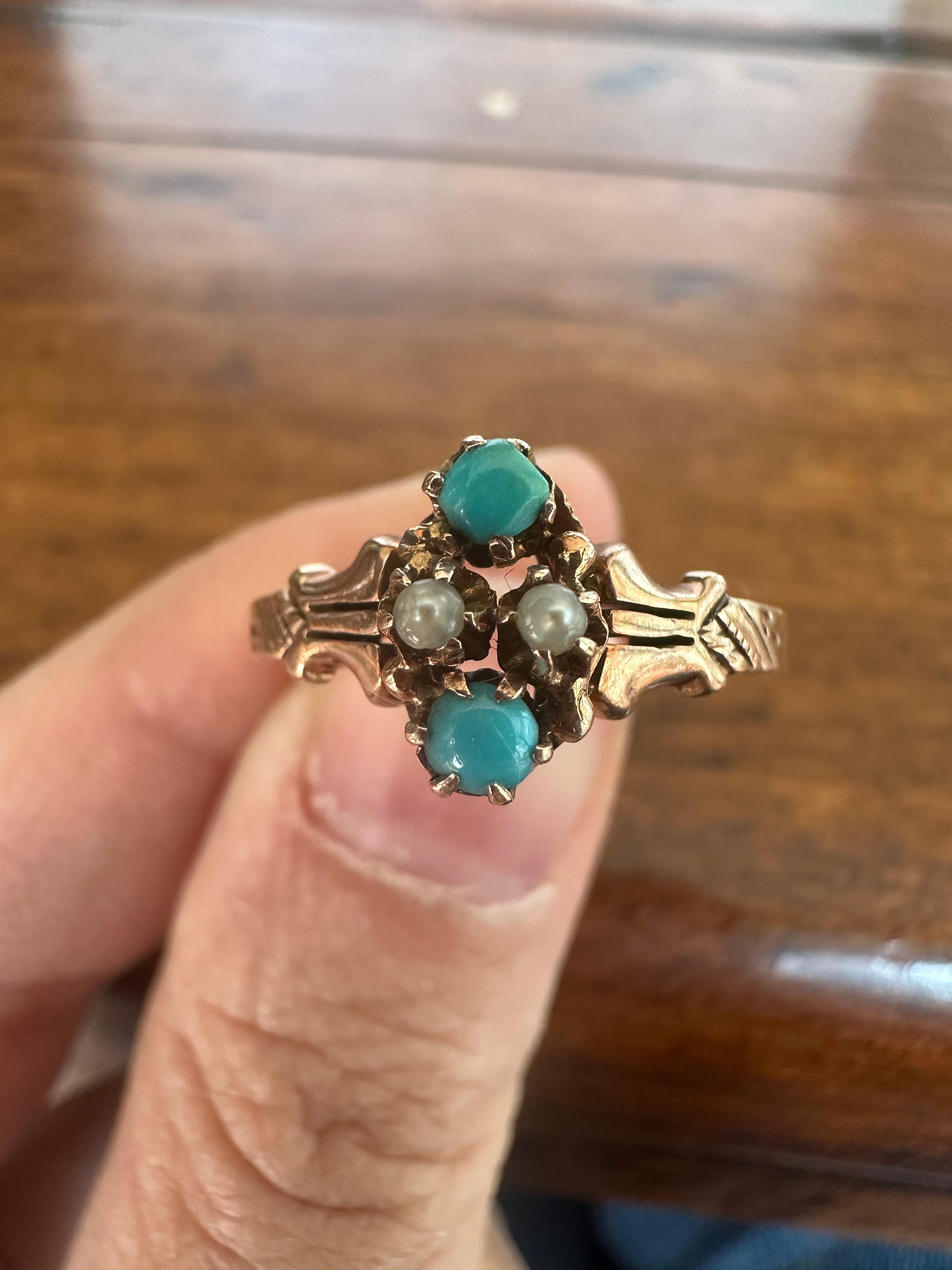 Victorian Turquoise and Seed Pearl Ring  For Sale 2