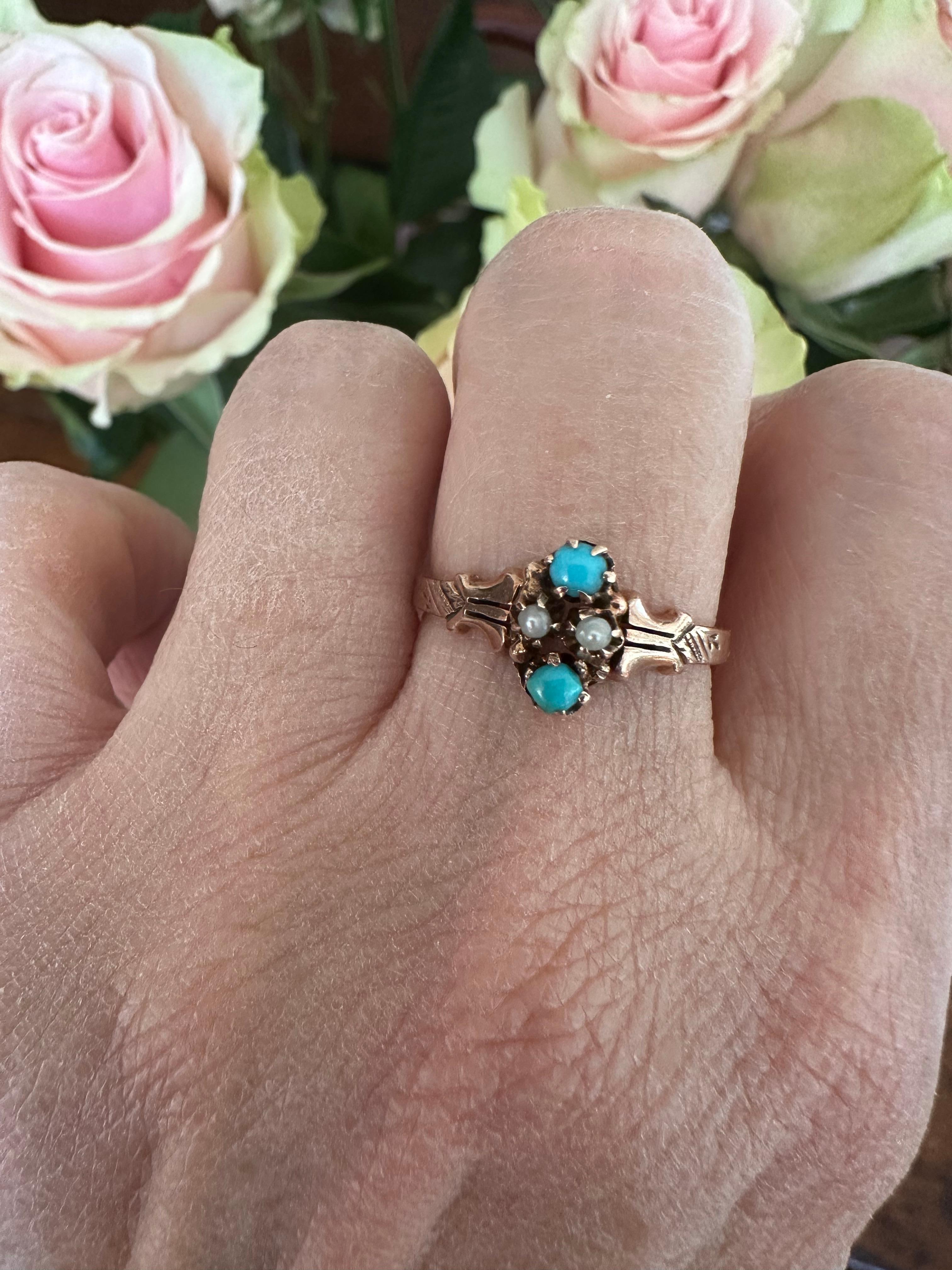 Victorian Turquoise and Seed Pearl Ring  For Sale 4