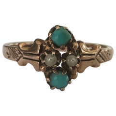 Bague victorienne en turquoise et perles naturelles