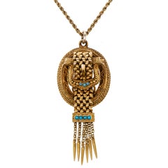 Victorian Turquoise and Yellow Gold Buckle Motif Pendant