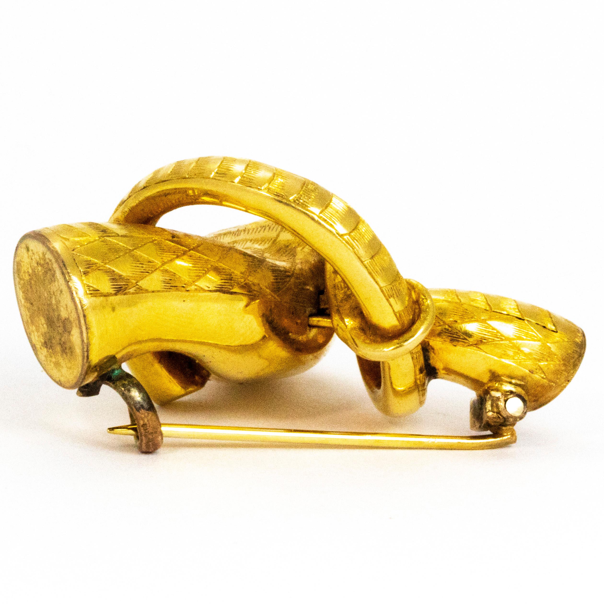 Victorian Turquoise and Yellow Metal Snake Brooch In Good Condition In Chipping Campden, GB