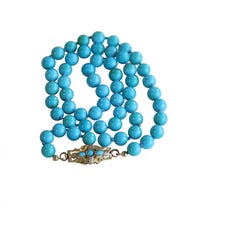 Victorian Turquoise Beads Necklace with 15 Karat Gold Clasp