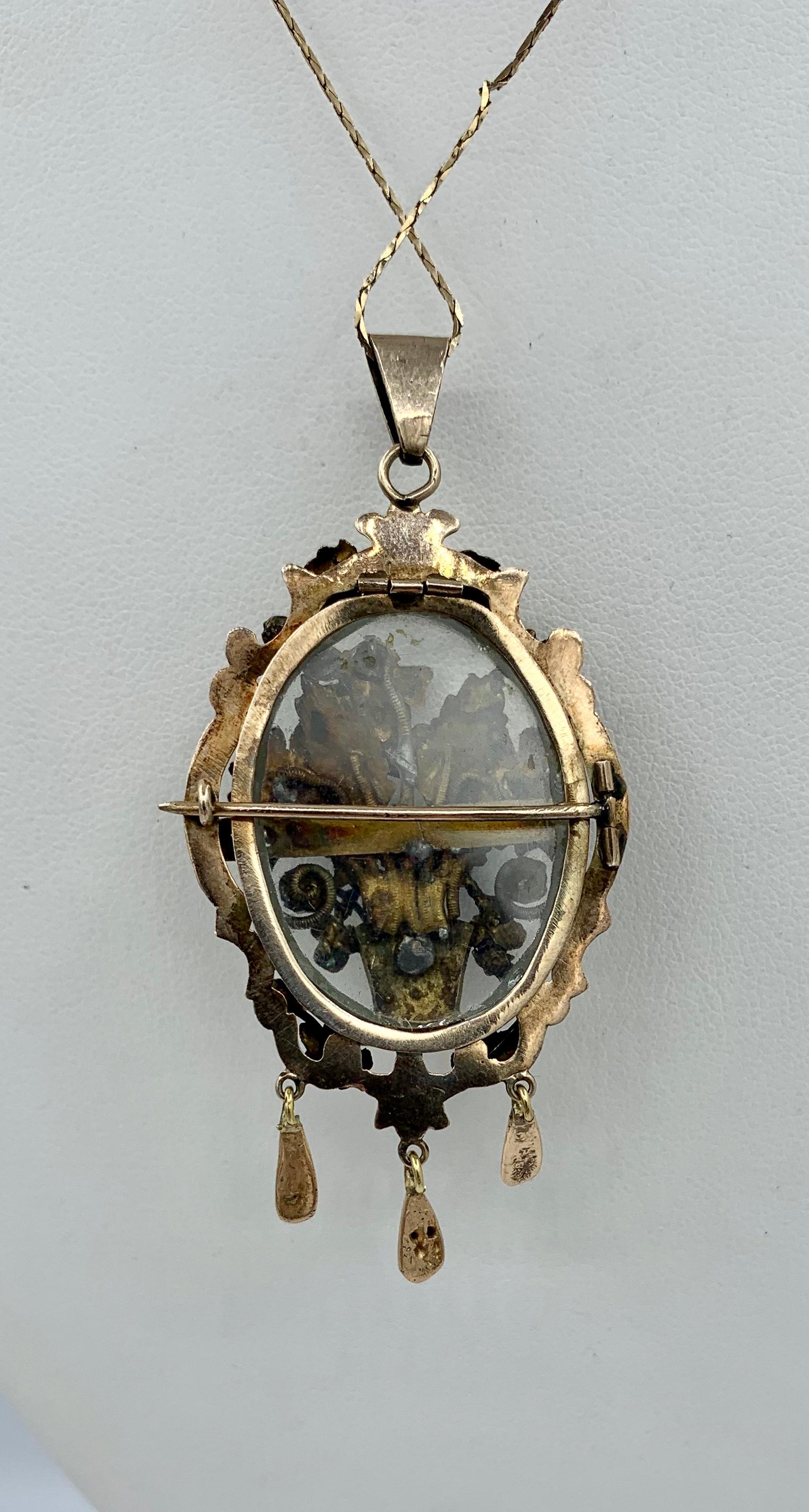 Victorian Turquoise Bird Flower Locket Pendant Necklace Pearl 14 Karat Gold 4