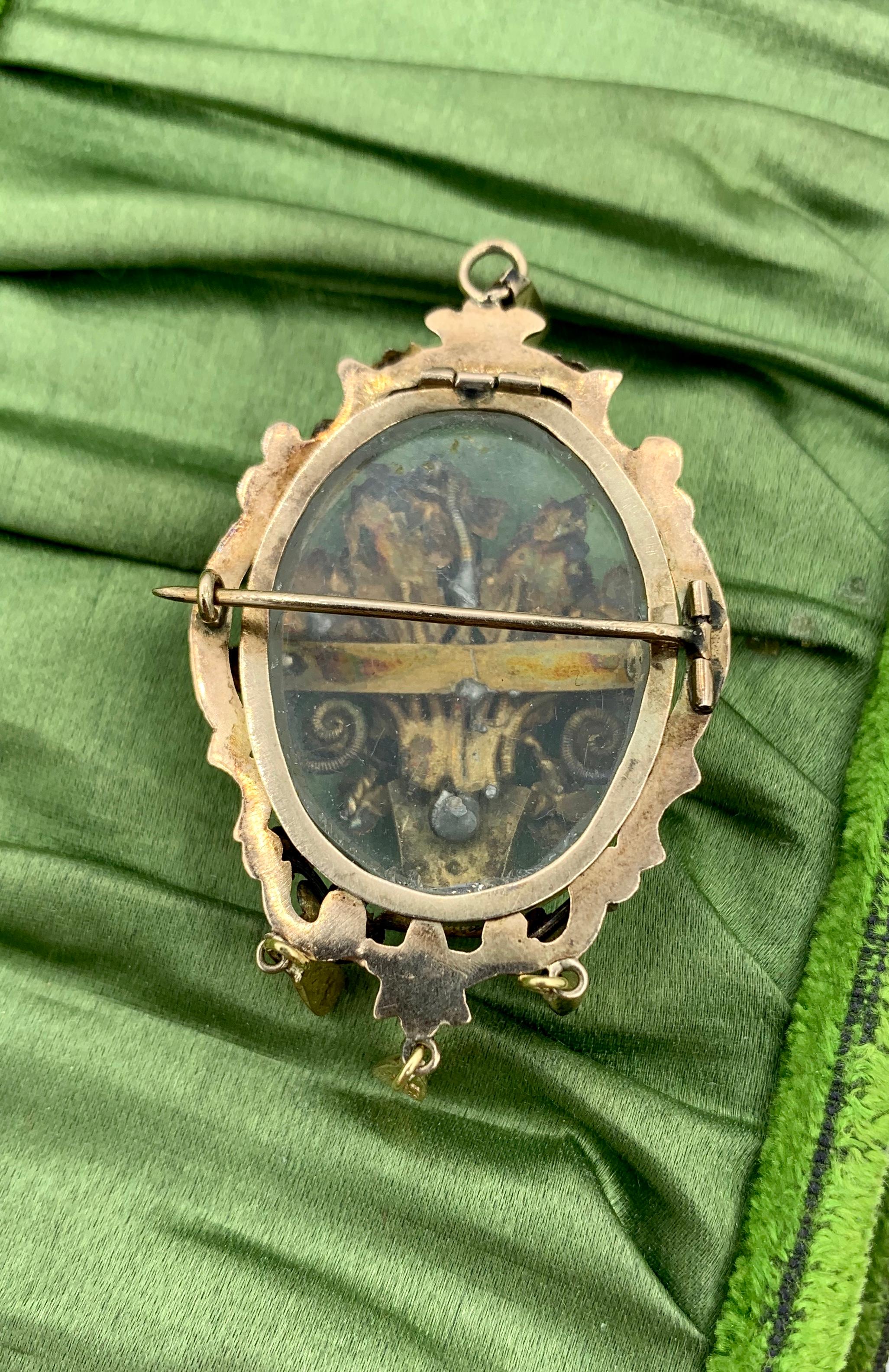 Viktorianische Türkis-Vogelblumen-Medaillon-Anhänger-Halskette 14 Karat Gold 6