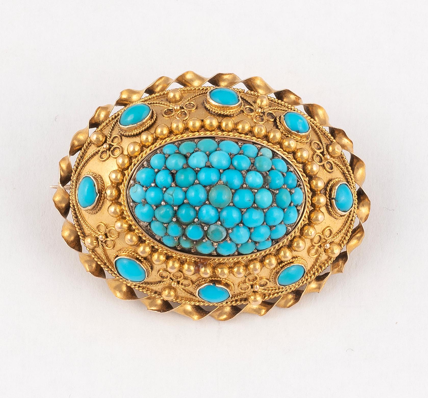 Victorian Turquoise Brooch In Excellent Condition In Firenze, IT