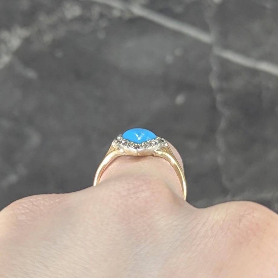 Bague victorienne en or jaune 18 carats avec turquoise cabochon et diamants en forme de cœur en vente 5