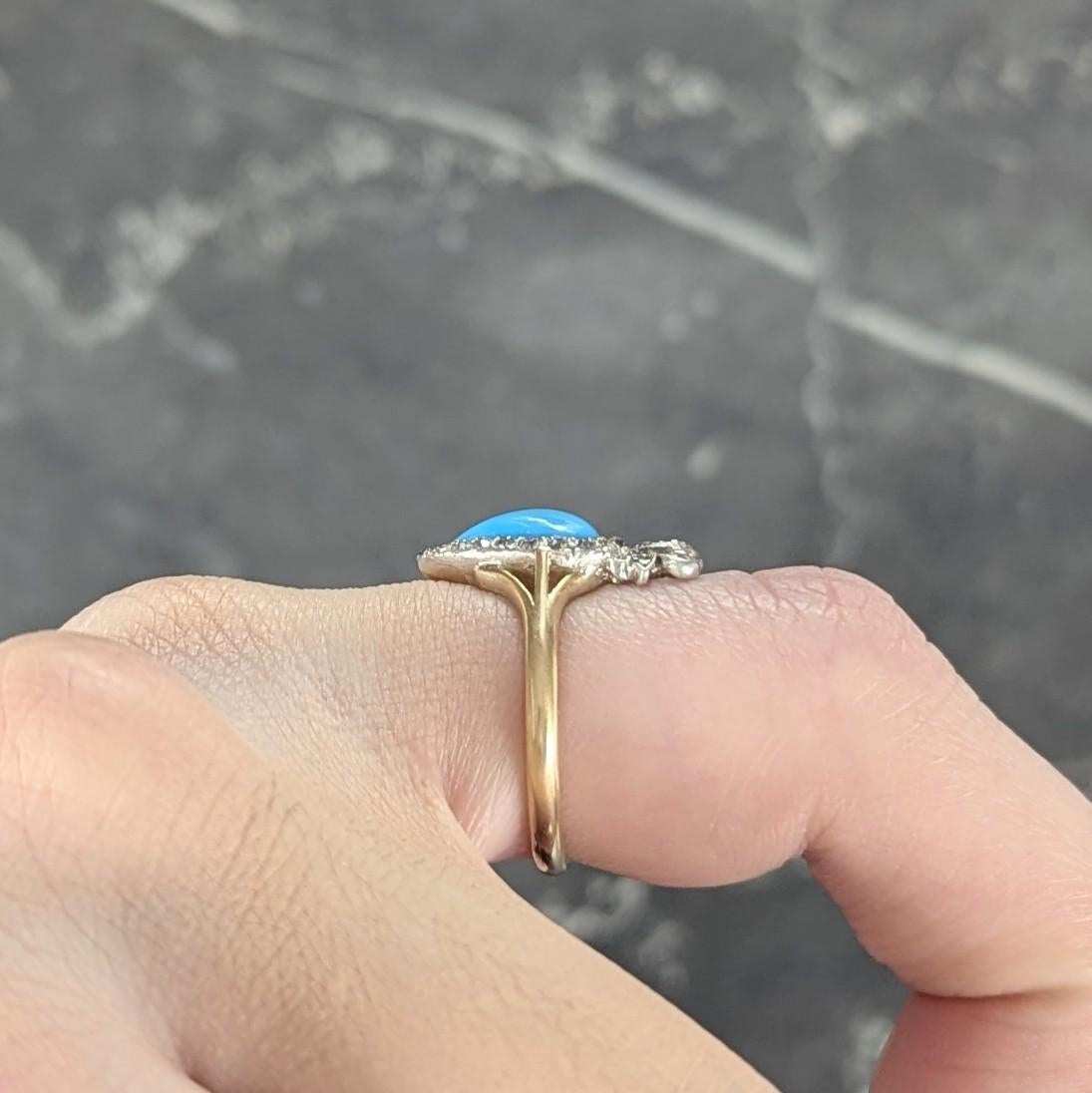 Bague victorienne en or jaune 18 carats avec turquoise cabochon et diamants en forme de cœur en vente 6
