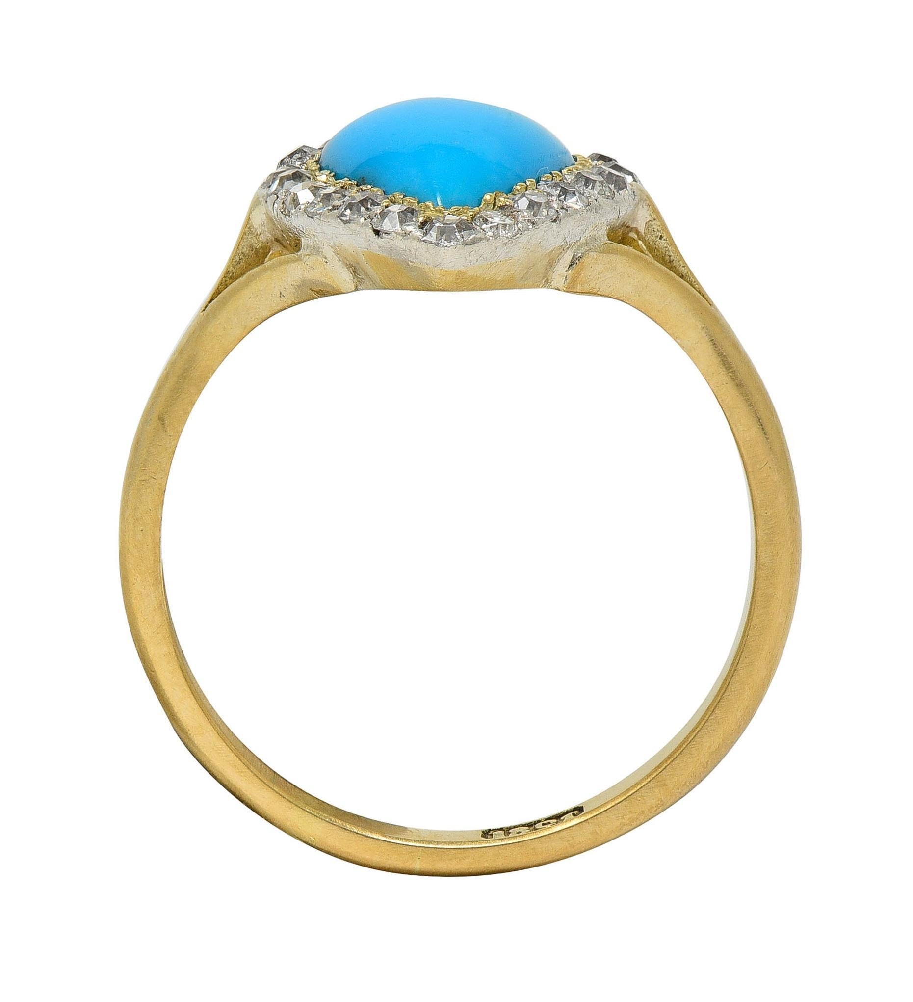 Bague victorienne en or jaune 18 carats avec turquoise cabochon et diamants en forme de cœur en vente 2