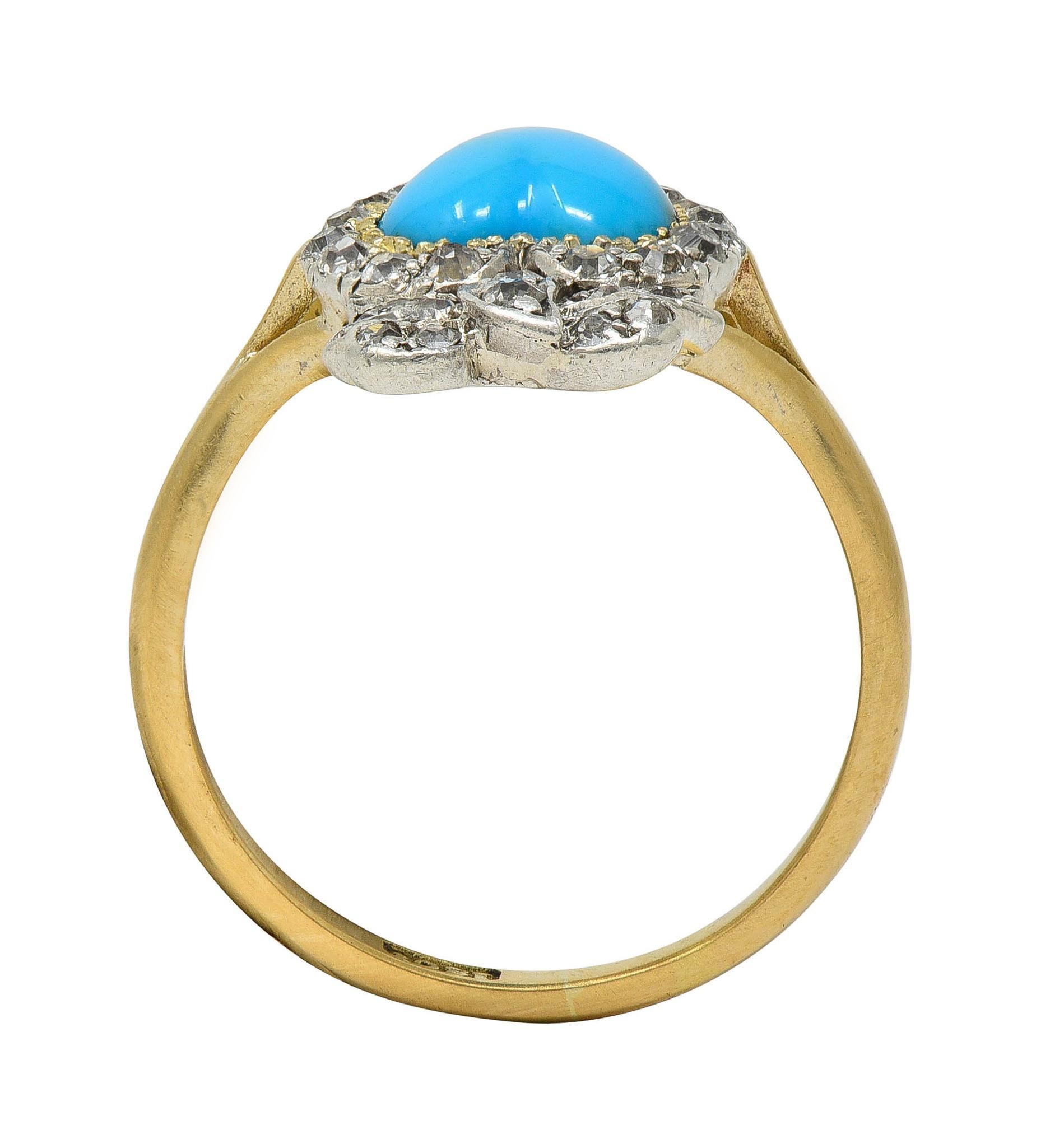 Bague victorienne en or jaune 18 carats avec turquoise cabochon et diamants en forme de cœur en vente 3