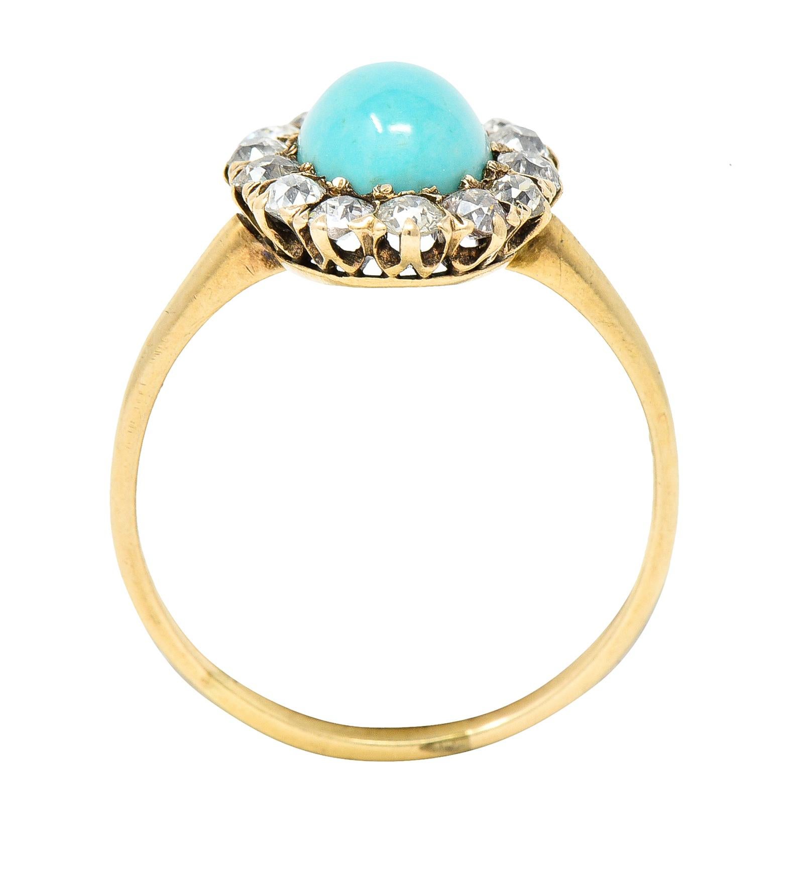 Viktorianischer Türkis-Cabochon-Diamantring aus 14 Karat Gelbgold mit alteuropäischem Minenschliff 5