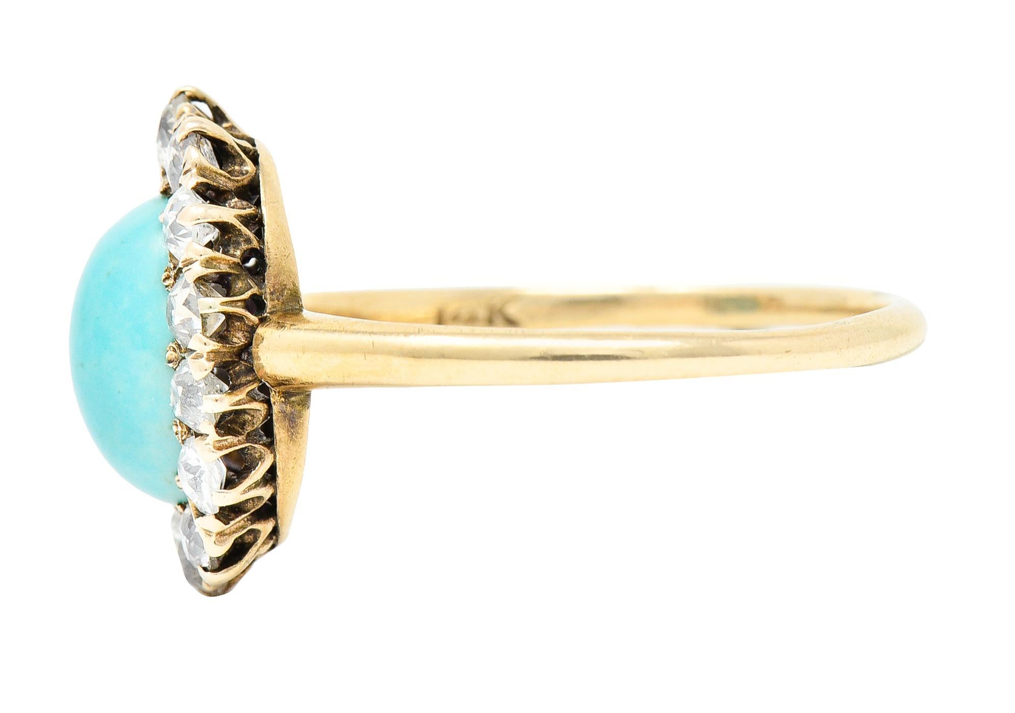 Viktorianischer Türkis-Cabochon-Diamantring aus 14 Karat Gelbgold mit alteuropäischem Minenschliff für Damen oder Herren