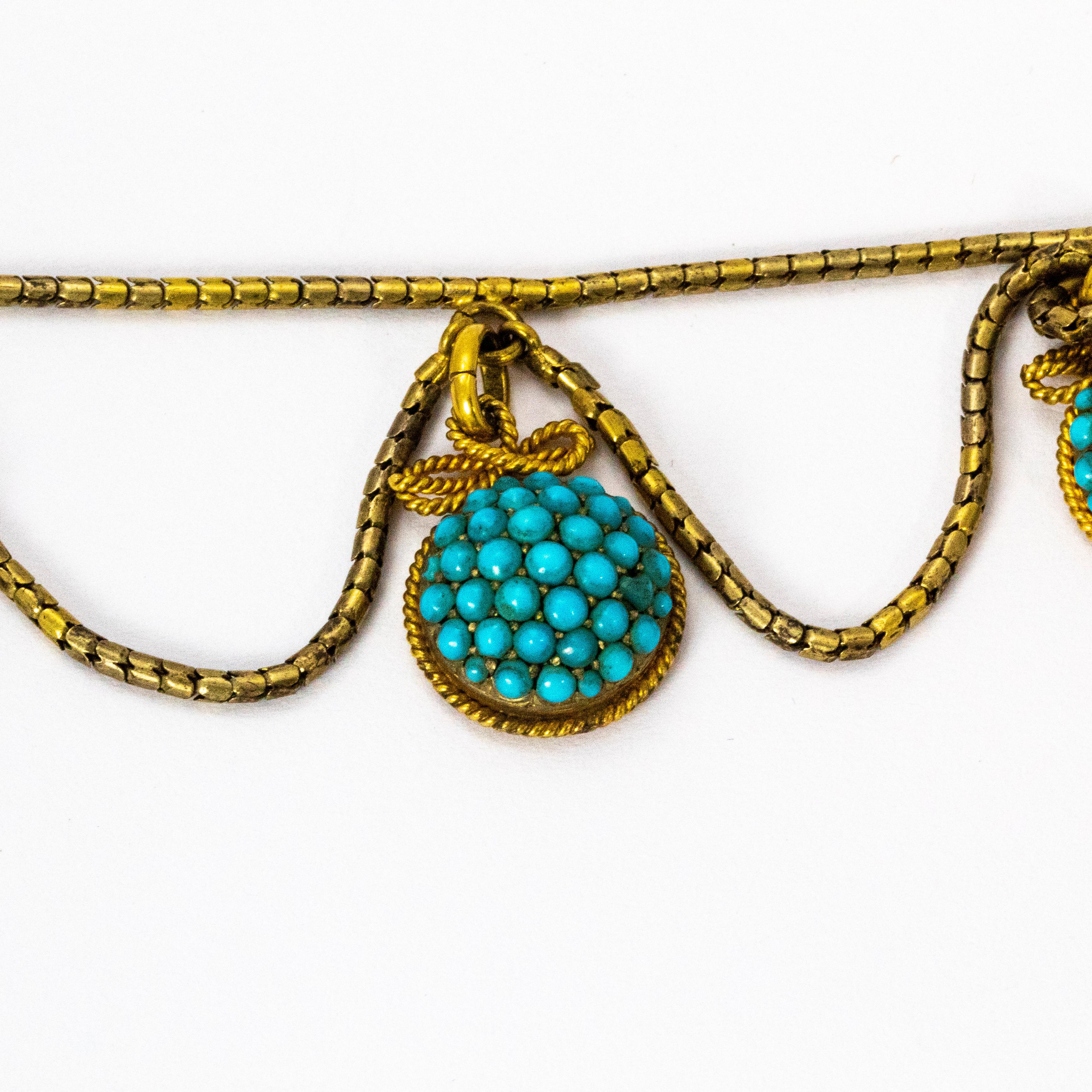 Victorian Turquoise Cluster 18 Carat Gold Necklace In Good Condition In Chipping Campden, GB