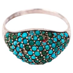 Victorian Turquoise Cluster Silver Ring