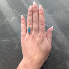 Victorian Turquoise Diamond 14 Karat Rose Gold Antique Navette Halo Ring