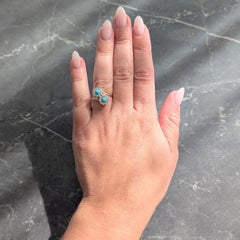 Victorian Turquoise Diamond 14 Karat Yellow Gold Antique Toi-Et-Moi Bypass Ring
