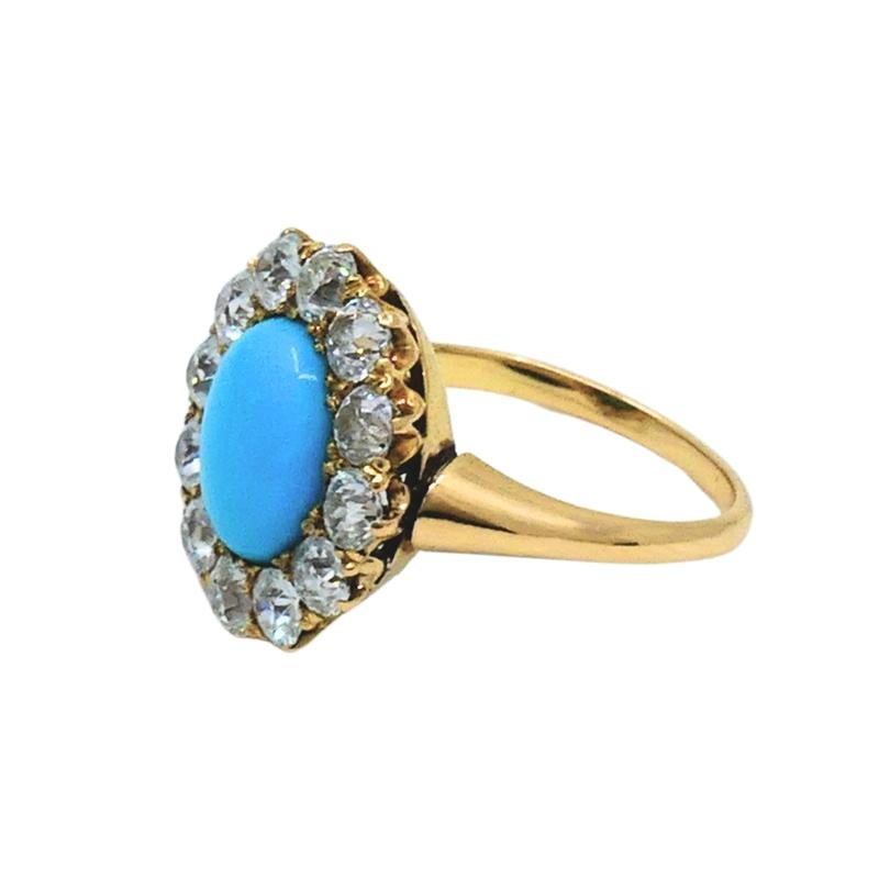 Diamante turquesa victoriano  Anillo Halo Antiguo Oro 14k Victoriano