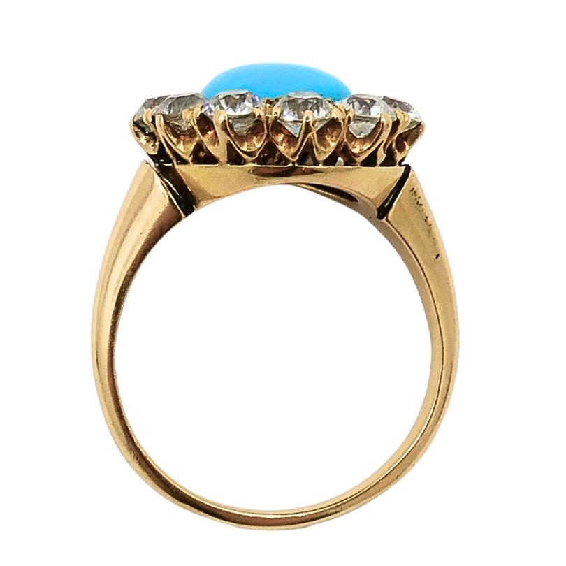 De las mujeres Diamante turquesa victoriano  Anillo Halo Antiguo Oro 14k