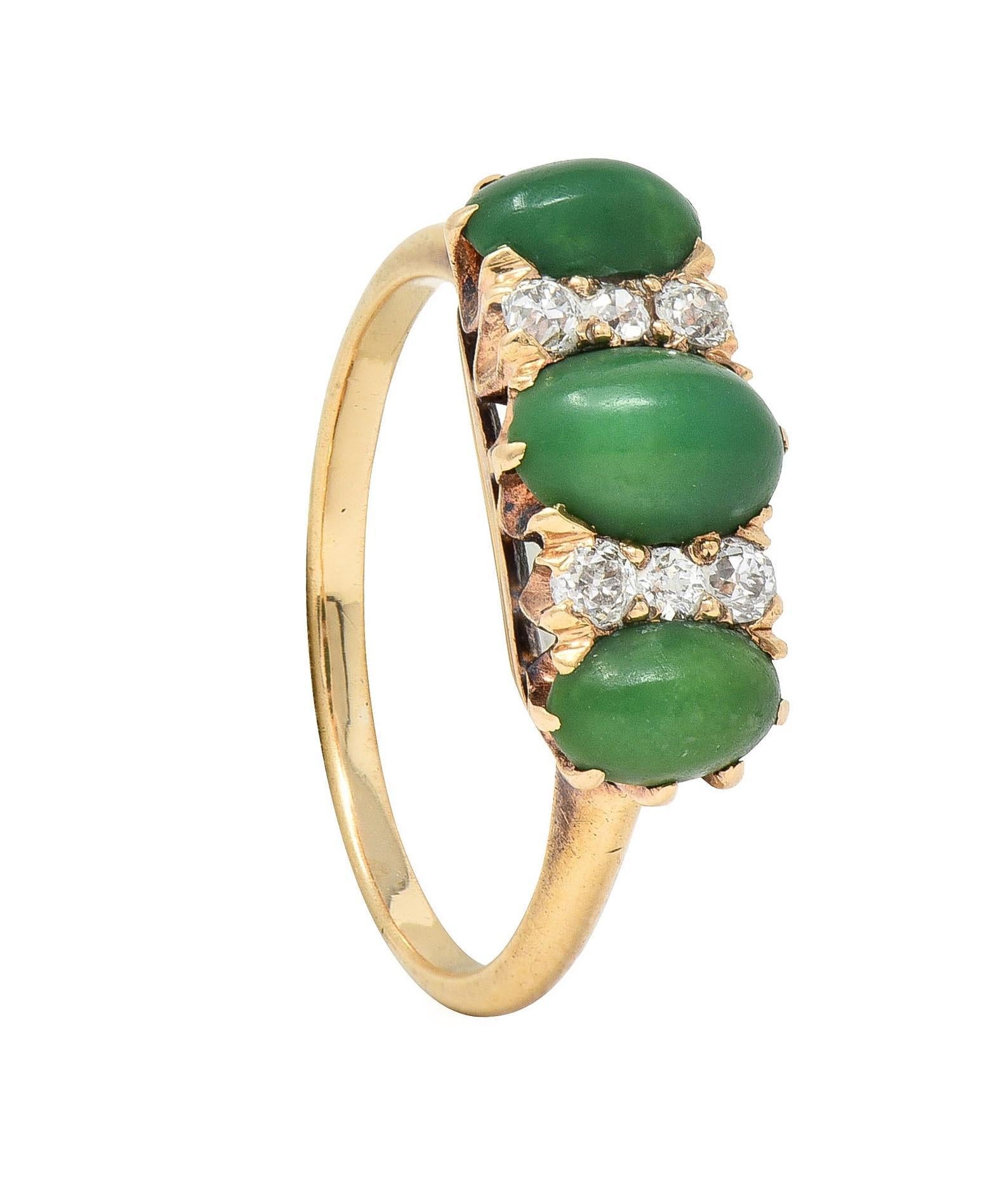 Victorian Turquoise Diamond 18 Karat Yellow Gold Antique Three Stone Ring For Sale 5