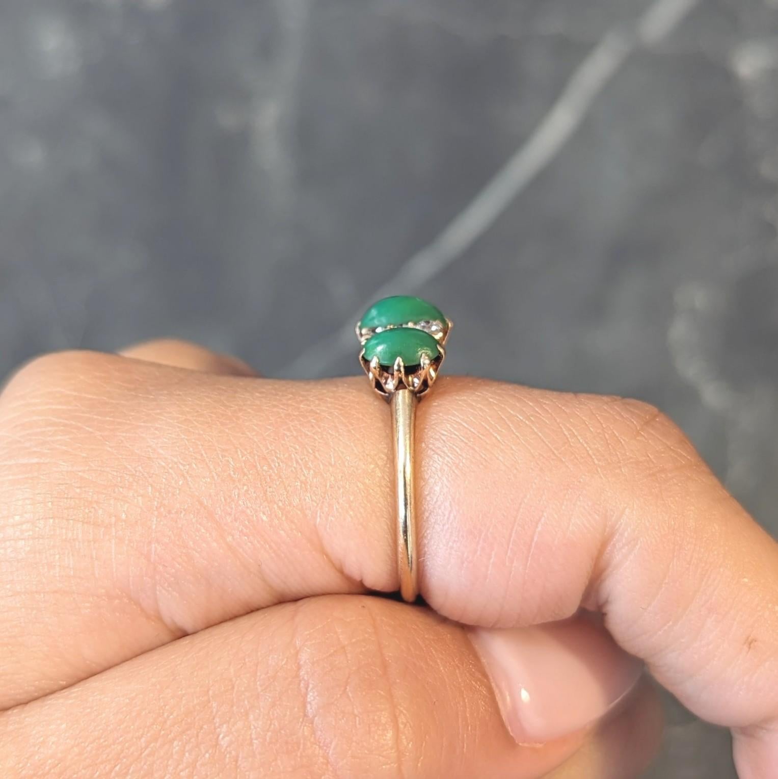 Victorian Turquoise Diamond 18 Karat Yellow Gold Antique Three Stone Ring 7