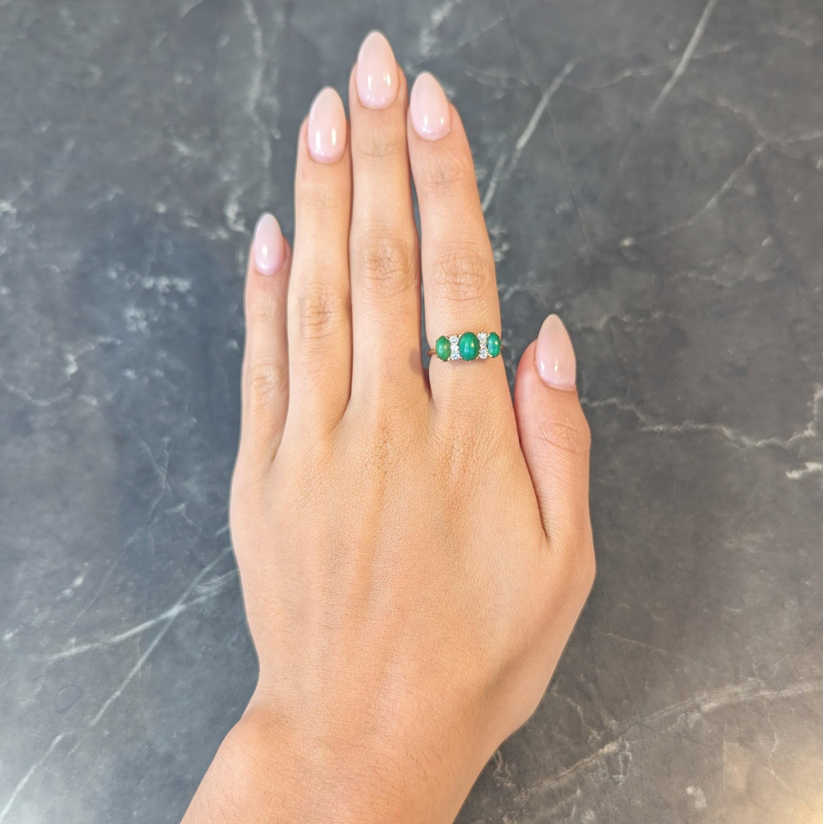 Old European Cut Victorian Turquoise Diamond 18 Karat Yellow Gold Antique Three Stone Ring