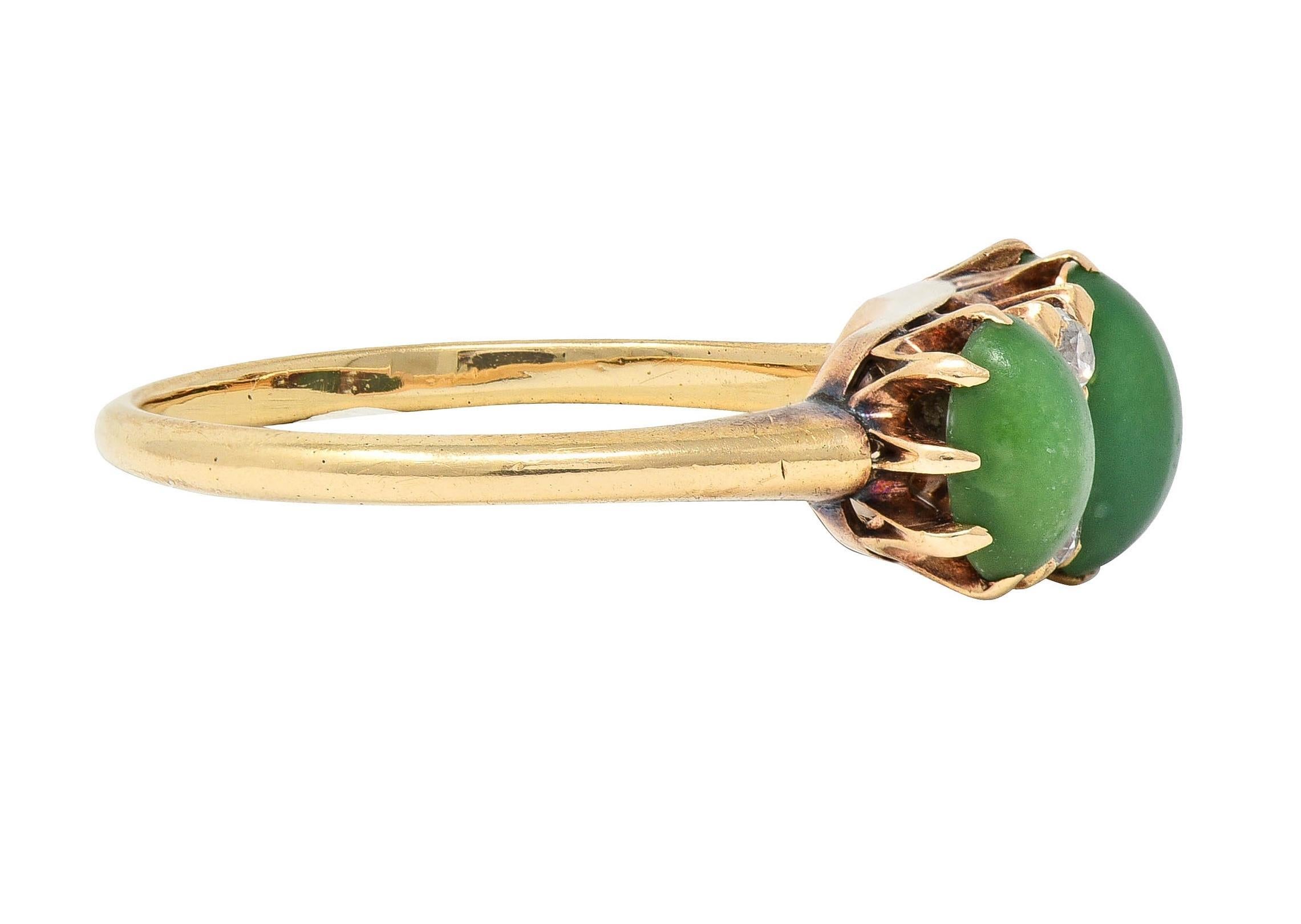 Victorian Turquoise Diamond 18 Karat Yellow Gold Antique Three Stone Ring In Excellent Condition In Philadelphia, PA