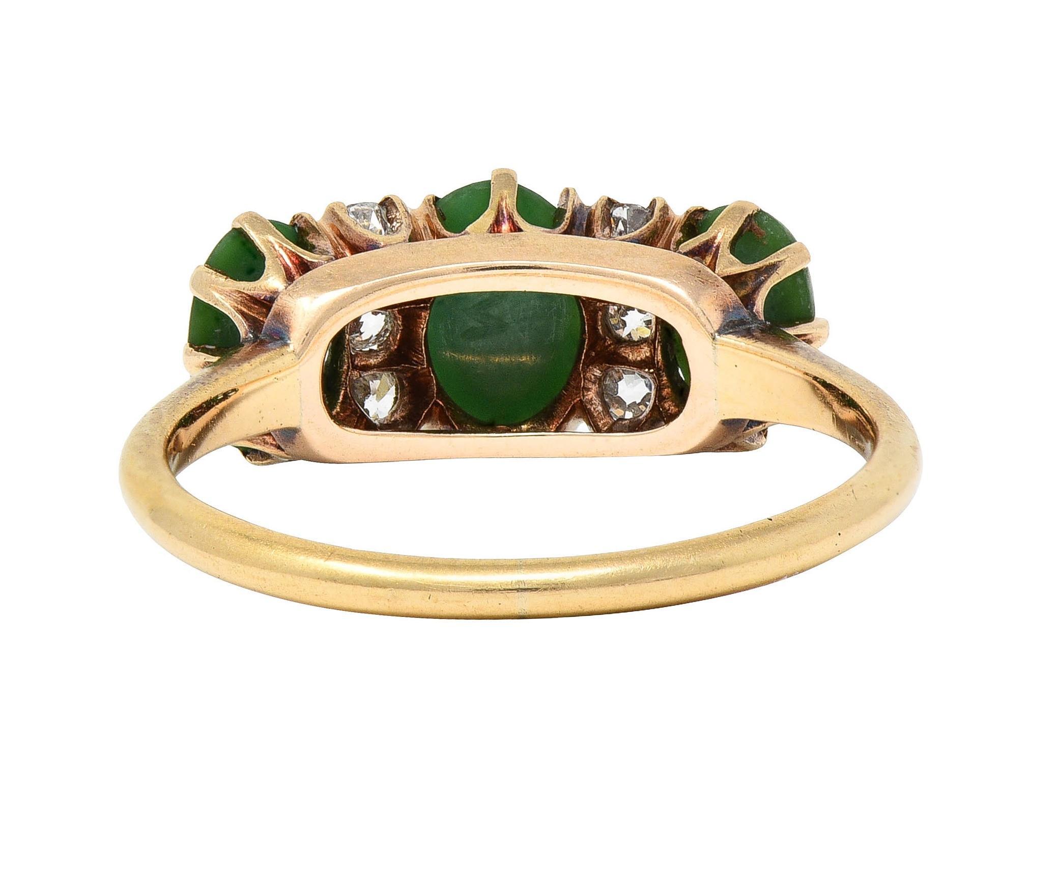Women's or Men's Victorian Turquoise Diamond 18 Karat Yellow Gold Antique Three Stone Ring