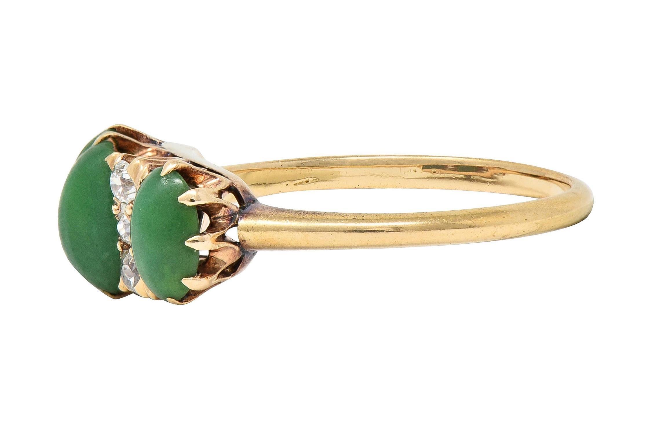 Victorian Turquoise Diamond 18 Karat Yellow Gold Antique Three Stone Ring 1