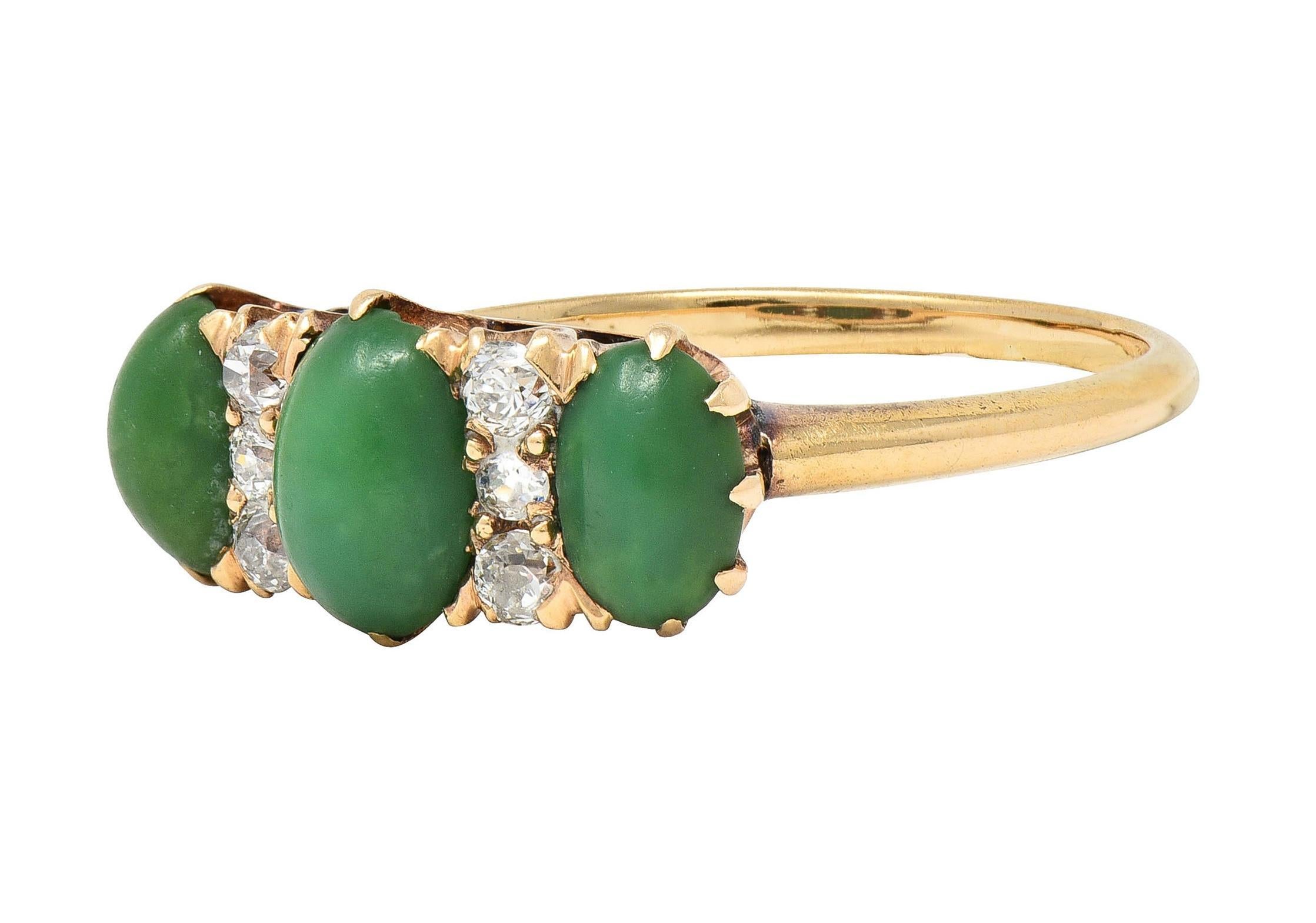 Victorian Turquoise Diamond 18 Karat Yellow Gold Antique Three Stone Ring 2