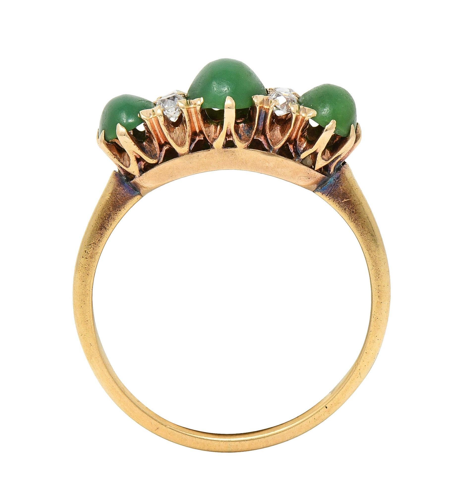 Victorian Turquoise Diamond 18 Karat Yellow Gold Antique Three Stone Ring 3