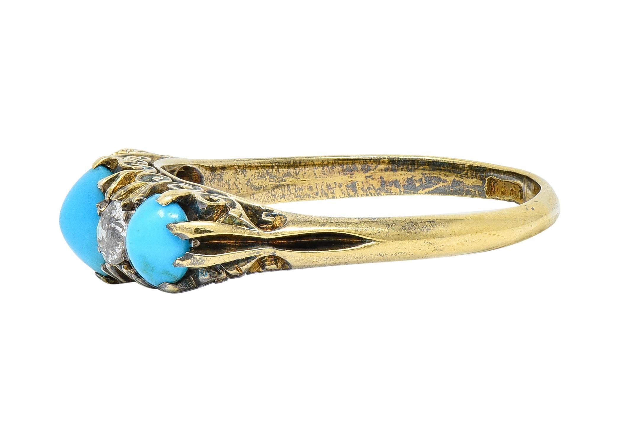 Victorian Turquoise Diamond 18 Karat Yellow Gold Scrolling Antique Band Ring 1